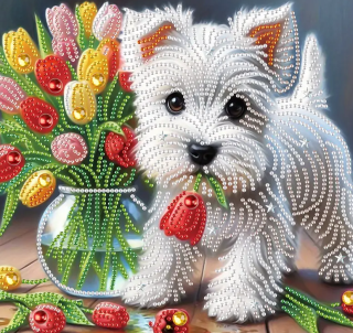 Diamond Painting 5D DIY Diamant-Bild- Hund -Tulpen Design